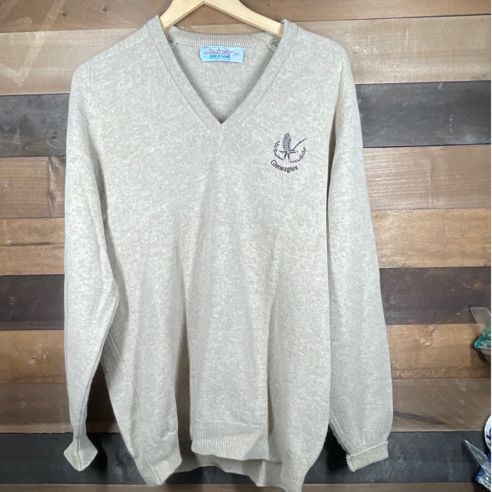 Ian Marchbank Golf Pure Wool V Neck Sweater Beige